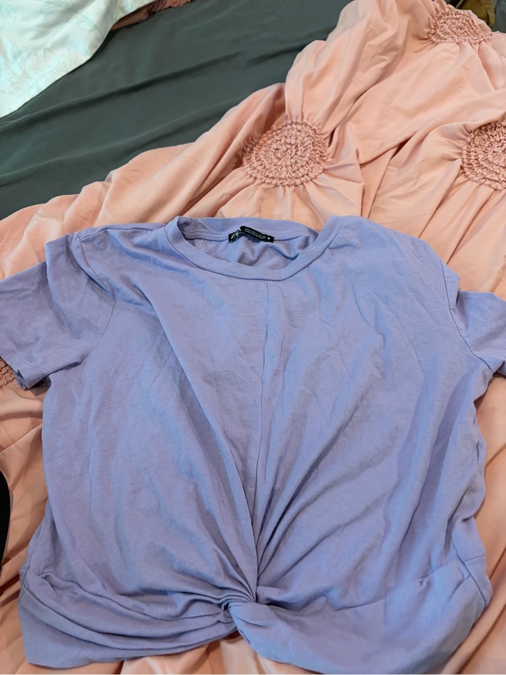 Zara Lilac Short-Sleeve Twist Front Tee